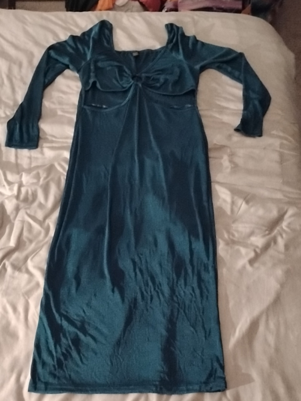 SHEIN Teal Long Sleeve Satin Maxi Dress